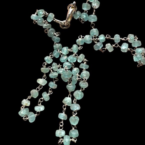 Vtg Aquamarine Gemstone Necklace Sterling Silver Chain & Lobster Clasp Boho - Picture 2 of 14